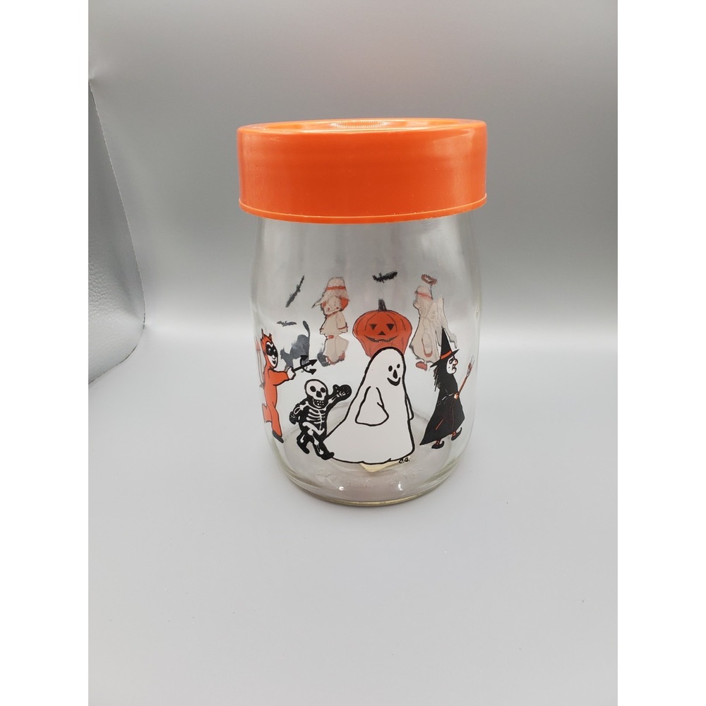 Vintage Halloween Candy Jar 1980s Carlton Glass Pumpkin Devil Ghost Witch Cat